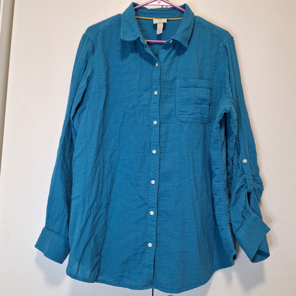 St John's Bay Womens Cotton Shirt Sz XXL Teal Turquoise